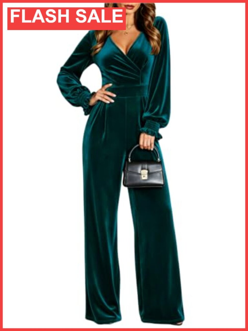 Velvet V Neck Wide Leg Jumpsuit Party Romper